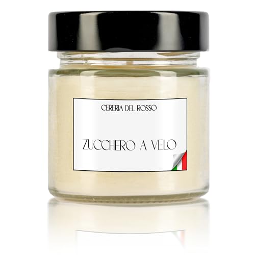 Cereria del Rosso- Candela Profumata -cera di soia 100% naturale- fino a 40 ore di profumo intenso (Zucchero a Velo)