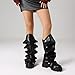 VOMIRA Slouchy Boots for Women - Black Pu, Size 7 - Mid Calf, Wide Calf, Chunky Heel, Detachable Panel, Fashion Boots
