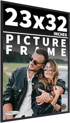 Poster Palooza 23x32 Contemporary Black Complete Wood Picture Frame with UV Acrylic Plexiglass, Foam Board Backing & Hardware Included