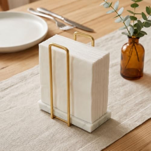 Image of MASON HOME Imperial Napkin Holder White & Gold - 1pc - L 25.4 inch x B 17.8 inch x H 7.6 inch | Bathroom - Kitchen - Bedroom - Washbasin | Towel - Kitchen Roll - Paper Towel | Home Decor | Organizer | Stand