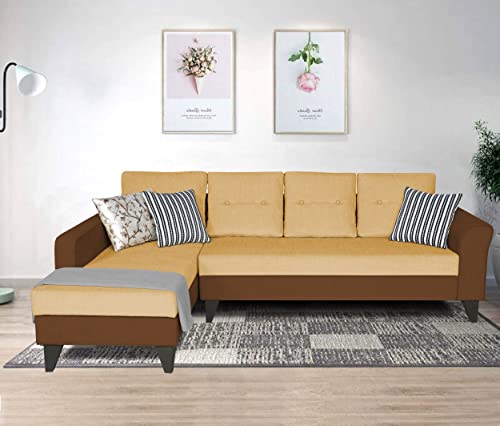 Image of Adorn India Maddox Plain Two Tone L Shape 6 Seater Sofa Set LHS (Brown & Beige) (3 Year Warranty)