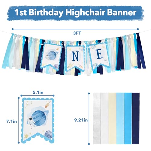 Image of Kriyokiaa 1st Birthday Outer Space High Chair Banner, First Trip Around the Sun Boy First Birthday Party Decor, Astronaut Rocket Space Theme High Chair ONE Banner