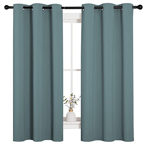 Image of NICETOWN Modern Greyish Blue Blackout Curtains Noise Reducing, Thermal Insulated and Privacy Room Darkening Drape Panels for Boy's Guest Room Door Small Short Window (2 Panels, W42 x L63 -Inch)