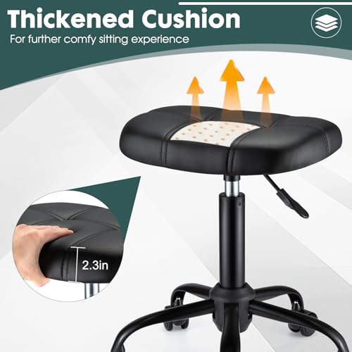 FNZIR Quadratischer Rollhocker mit Rollen, höhenverstellbar, Drehhocker, Stuhl für Salon, Massage, Spa, Schwarz