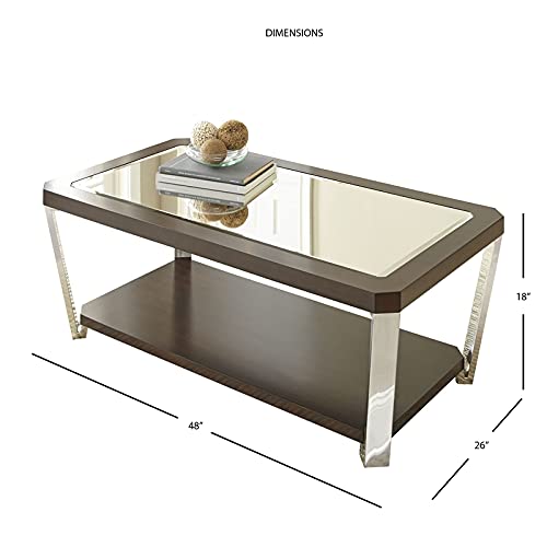 Steve Silver Truman Mirror Top Coffee Table In Espresso Chocolate With Mirrored Top #TOP1