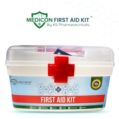 Image of First Aid Kit - 22 Items, 65 Pieces - Complete Emergency Medical Box for Home, Office, Car, Travel, School & Outdoor Use - Compact, Durable Plastic Case with Supplies