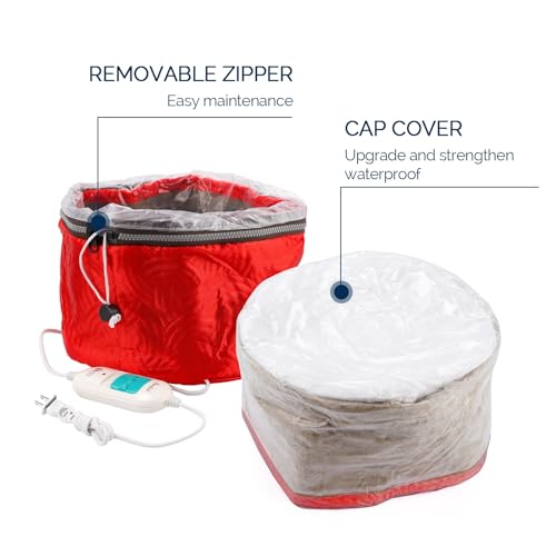 Electric Hair Steamer Cap with 2 Mode Temperature Control, Removable Washable Thermal Hair Cap for Hair Spa at Home (Red)