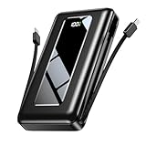 JKELAR Power Bank, 50000mAh Portable Charger, Travel Camping Essential Battery Pack with Built-in Cables, PD 22.5W Fast Charging, Large Capacity Portable Phone Charger, Jet Black
