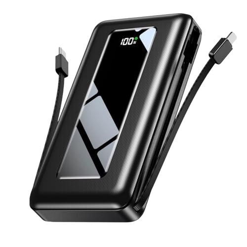 JKELAR Power Bank, 50000mAh Portable Charger, Travel Camping Essential Battery Pack with Built-in Cables, PD 22.5W Fast Charging, Large Capacity Portable Phone Charger, Jet Black