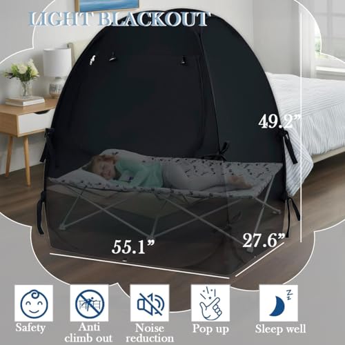 Image of Akiky Pop Up Tent Crib Blackout Tent Mini Crib and Pack N Play Tent Travel Privacy Tent,Blackout Canopy Crib Cover, Sleep Pod for Kids Toddler Baby