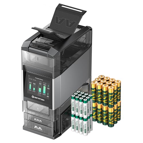 Ostation Rechargeable Ni-MH & Li-ion Battery with Ostation 2 Pro Charger, 24 Packs 2100mAh AA Li-ion Batteries & 800mAh AAA Ni-MH Batteries, Rechargeable up to 1000 Times, Smart Battery Management