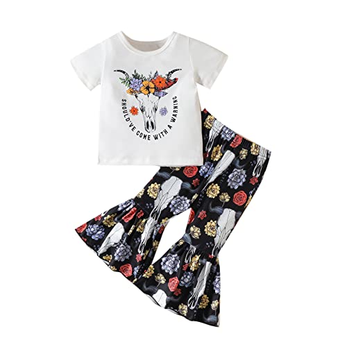 Lykmera Camiseta infantil de manga curta com estampa de desenho animado pulôver tops calças de sino