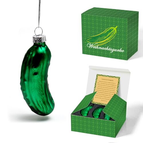 VOPIWOZ 3 st Gurke Weihnachtsschmuck, Weihnachtsgurke mit Silberseil,...