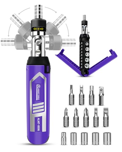 Ratchet Screwdriver Set, 14-in-1 Multi Bit Screwdriver Set, 180° Pivoting Adjustable Angle Screwdriver, for Home DIY, Electronics, Car Emergency and Garage