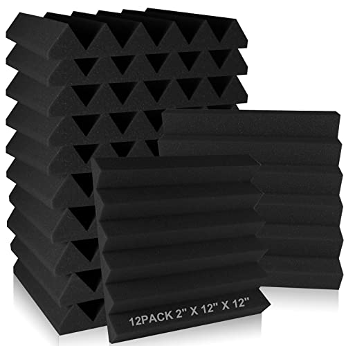 Acoustic Panels, SINWE Acoustic Foam Panels,2" x 12" x 12"Soundproofing Acoustic Studio Foam, Sound-Absorbing Foam Panels Wedge Fireproof Noise Canceling for Studio Recording (12Pack Black)
