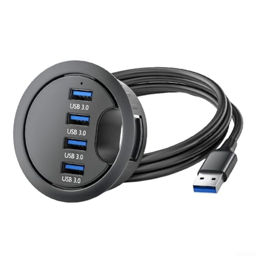 Hub USB 3 0 con ojales de escritorio de 4 puertos con transferencia de datos rápida de 5 Gbps, diseñado para una gestión eficiente de cables y soporte para múltiples dispositivos