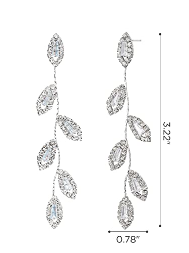Sweetv Crystal Wedding Earrings For Brides, Bridesmaid, Bridal Earrings For Wedding, Fancy Cubic Zirconia Rhinestone Dangling Earrings For Women Prom Party Jewelry Gifts, Silver #TOP6
