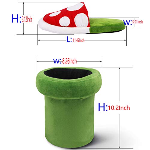 TISOSO Super Piranha Plants Plush Slippers Unisex Warm House Slippers With Green Warp Pipe Plush for Adult2