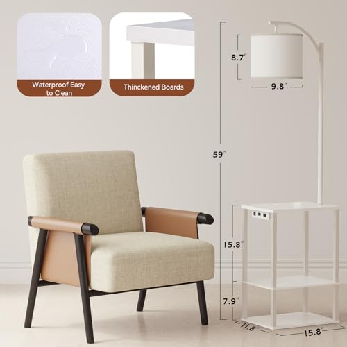 Image of SUNMORY Floor Lamp with Table, End Table for Living Room with Lamp, Shelves Side Table with Charging Station(USB & AC Port), 3 Color Temperature LED Bulb, Modern Nightstand Lamp for Bedroom, Office