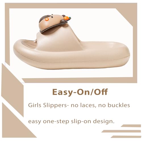 Image of Girls Cloud Bow Slide & Shower Slippers - Non-Slip Slip-On Kids Beach Pool Indoor Outdoor Shoes