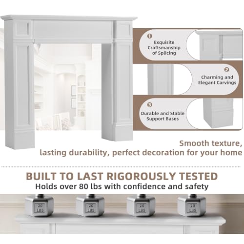 Image of Modern Fireplace Mantel Surround, White Freestanding Surround Mantel for Electric Fireplaces, Premium MDF Wooden Mantel with Leg for Living Room, Waterproof & Anti-Tipping