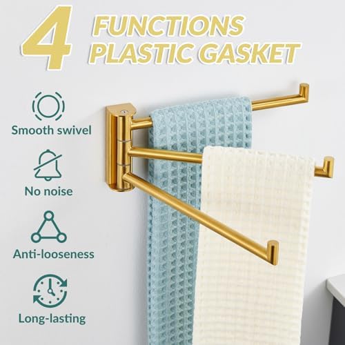APLusee Brushed Gold 304 Stainless Steel Square Towel Ring, 22.8" Bathroom Towel Bar Bundle, Wall Mounted image 5