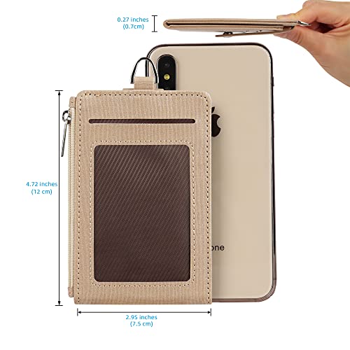 Image of Women & Men Keychain 7 Card Slots Card Holder Case Zipper Slim Minimalist Front Pocket Wallet with 2 ID Window, Champagne Gold, 7 Cards, Minimalist