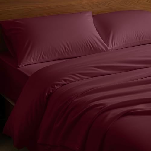 Mellanni Cotton Flannel Sheet Set - Double Brushed for Added Softness & Comfort - Deep Pocket Fitted Sheet up to 16" - 4 Piece Set (Full, Burgundy) - Thumbnail 3