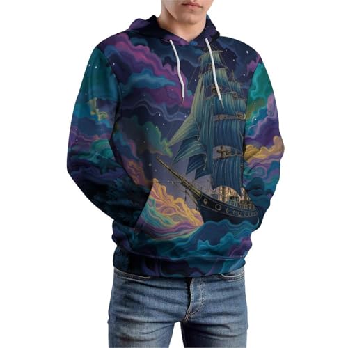 Sweat à capuche voilier 3D imprimé pour couple et adulte style décontracté - 5