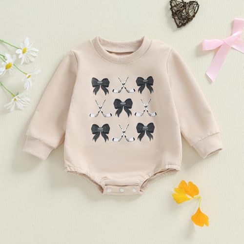 Newborn Infant Baby Girl Game Day Outfit Bows Hockey Onesie One Piece Long Sleeve Romper Winter Clothes3