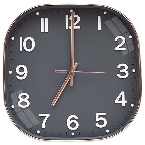 Image of TEKCOOL Plastic Analogue Wall Clock 12 inch Silent Quartz Decorative Wall Clock Non-Ticking Classic Clock Battery Operated Round Easy to Read for Room /Home /Kitchen /Bedroom /Ofice /School.Grey copper'
