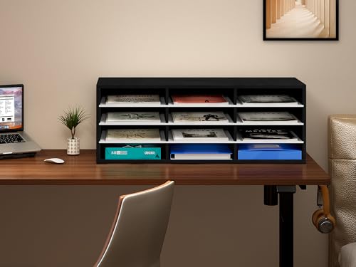 Corbeilles à courrier bois EasyPAG A4 noir avec 12 compartiments de rangement
