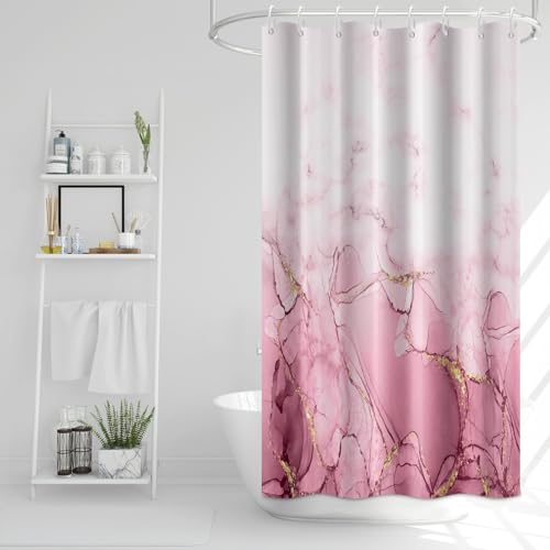 Rideau de douche imperméable effet marbre rose avec œillets et crochets robustes
