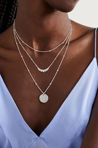 Gold/Silver Layered Necklaces for Women,Dainty 14k Gold Plated Stackable Choker Necklaces for Women,Trendy Layering Coin Chain Pendant Jewelry Set Gifts3
