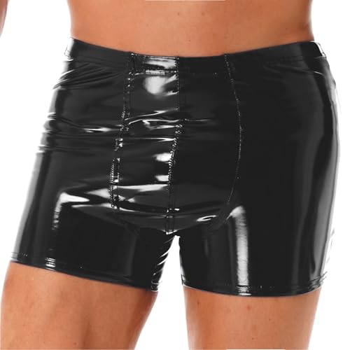Men's Patent Leather Boxer Shorts Motorcycle Shorts Wet Look Hot Pants Swim Trunk Clubwear