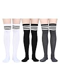 3 Pairs Women Knee High Socks High Thigh Stockings with Colorful Stripes for Cosplay, Halloween, Party, Daily Wear, One Size (Multicolor 1)