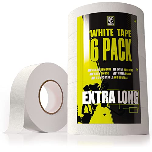 White Hockey Tape 6X Pack - Multipurpose Cloth Tape Roll For Ice & Roller Hockey Stick, Blade & Handle Protector - Strong Over Grip For Lacrosse Baseball Bat - Sports Gifts, Accessories, Equipment #TOP5