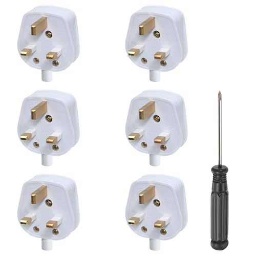 Double Dragon 13 Amp UK 3-Pin Plug | Heavy-Duty Rewireable Electrical Plug | Durable & Safe PC Flame Retardant Material | BS1363 & BSI Certified | Cord Grip for Secure Wiring (Pack of 6 White)