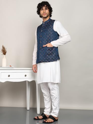 Image of Amazon Brand - Tavasya Mens Diamond Motif Pattern Nehru Jacket | Traditional | Festive & Ethnic Wear | Modi Waist Coat | Regular Fit