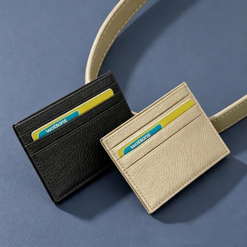 Image of Pack of 2, Genuine Leather Credit Card Holder, Small Wallet Black & Beige
