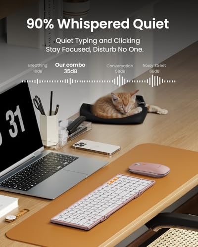 Image of ProtoArc XKM01 Full-Size Foldable Keyboard Mouse Combo for Travel - Pink | 105-key keyboard, slim mouse, hard case and phone stand; 3-device Bluetooth & 2.4G switching, for travel office use