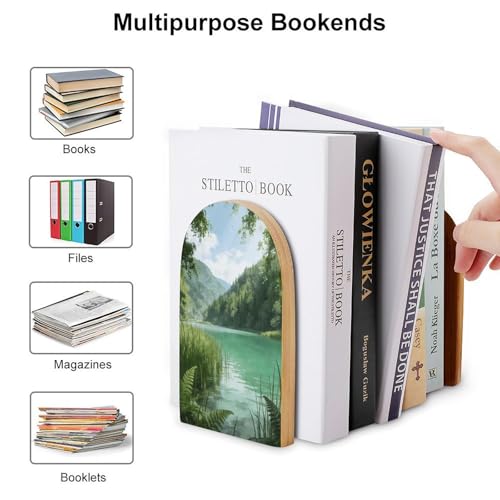 Sujetalibros de madera para estantes organizador de libros resistente verde Shalimar 4