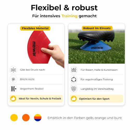 meiwar Fussball Hütchen - Markierungshütchen Set für Fußball Training | 50er Set oder 20er Set