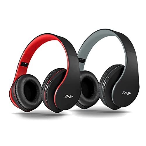 2 Items,1 Black Red Zihnic Over-Ear Wireless Headset Bundle With 1 Black Gray Zihnic Foldable Wireless Headset #TOP23