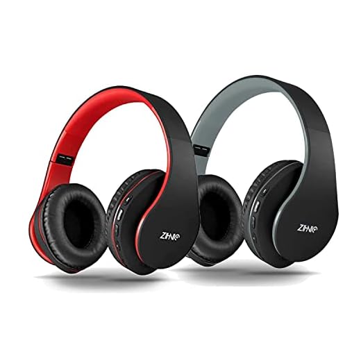 ZIHNIC 2 Items,1 Black Red Over-Ear Wireless Headset Bundle with 1 Black Gray Foldable Wireless Headset