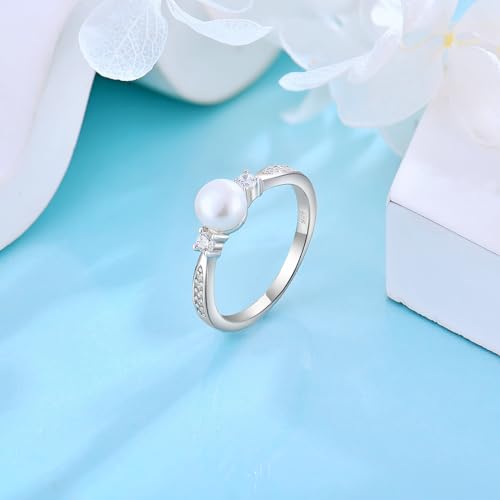 925 Sterling Silver Pearl Ring, White Freshwater Cultured Pearl Statement Promise Rings for Women Wife2