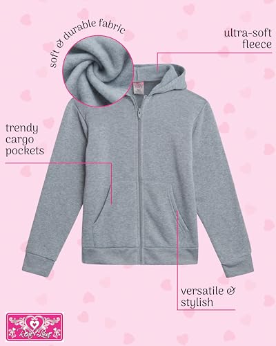 Real Love Girls Sweatshirt - 2 Pack Soft Fleece Girls Zip Up Hoodie Sweatshirt - Casual Athletic Tops (Sizes 7-16)2