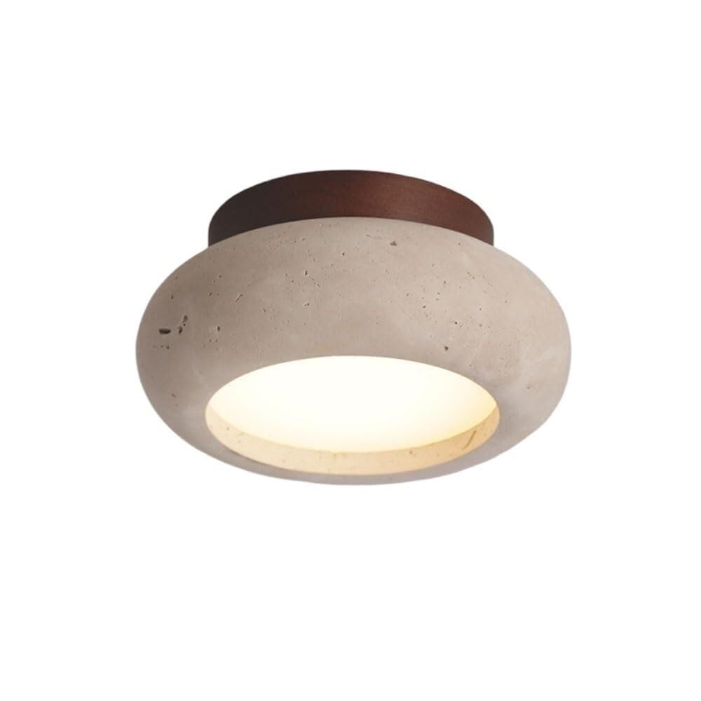 LYOUAE Mid Century Yellow Travertine Ceiling Light Round Natural Stone Ceiling Lamp