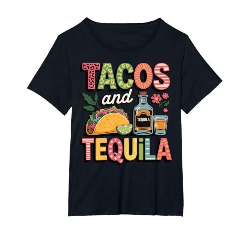 Tacos and Tequila T-Shirt, Women's Plus, Black, 1X