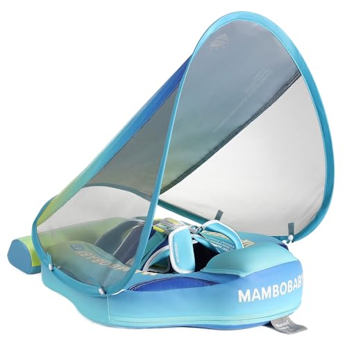 Image of Mambobaby Float Add Tail Baby/Infant Swim Float with Canopy, Non-Inflatable Solid Upgrade Soft Waterproof Skin-Friendly Leather Material (Standard Edition Gradient)